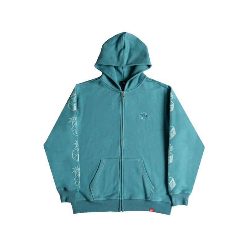 Zipped Contrast Hoodie (Dirty Blue)