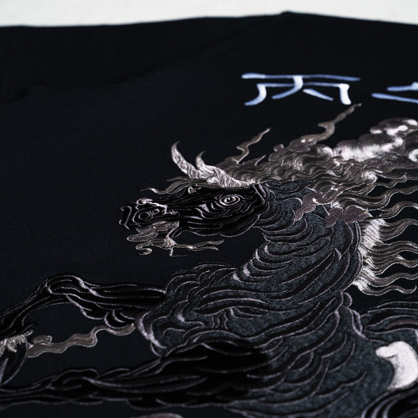 Cloudy Horse Tee (Black on Black)