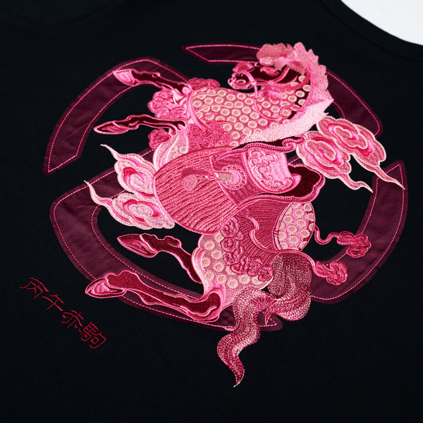 Tibetan Pink Horse Tee (Black/Peach)