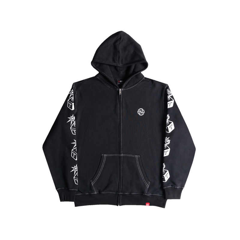 Zipped Contrast Hoodie (Black)