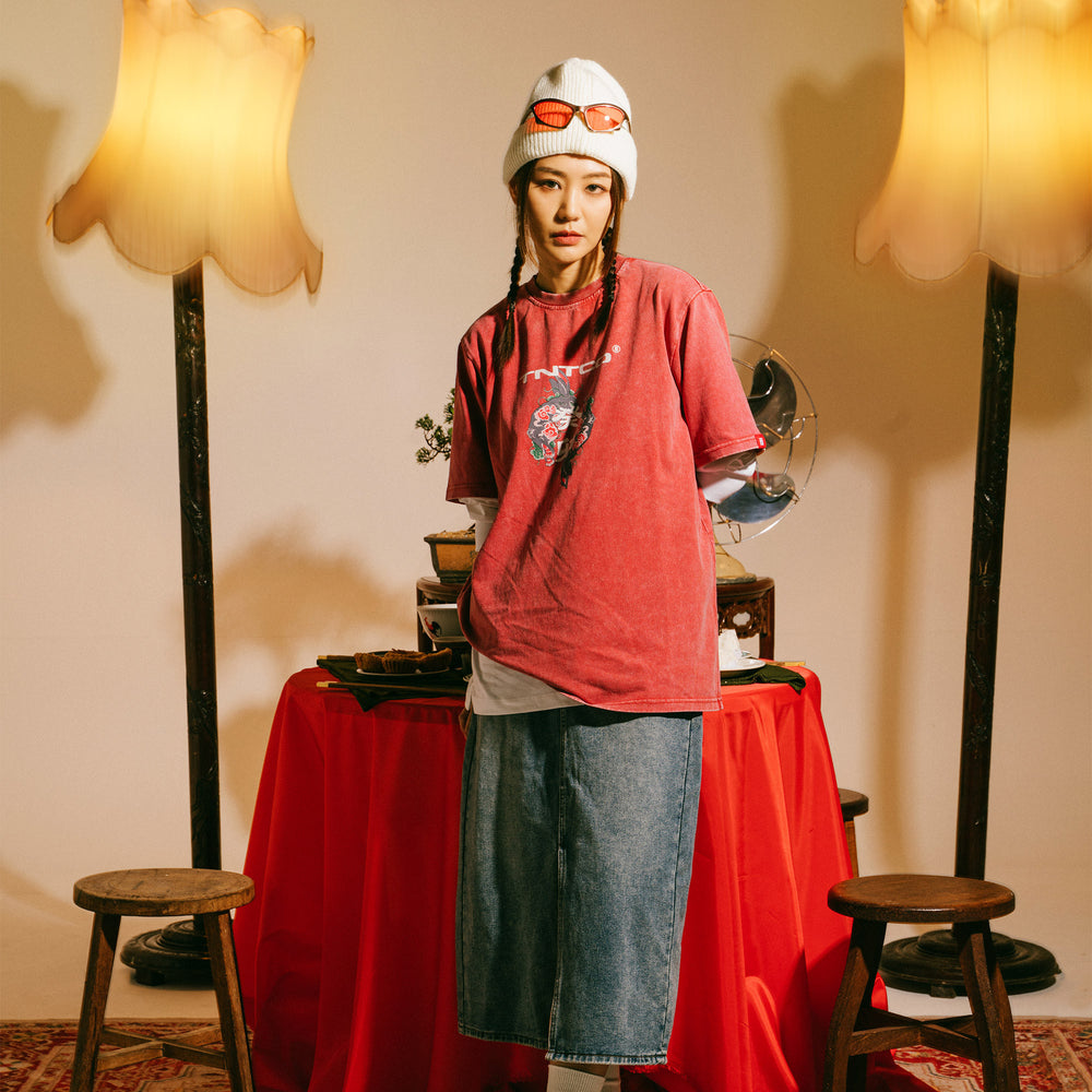 Stoned Wash Mao Tee (Maroon)