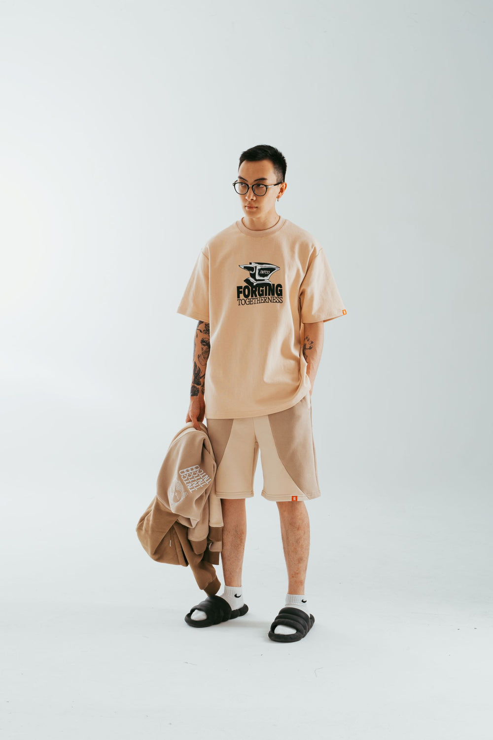 Curvy Blocked Sweatpants (Beige)